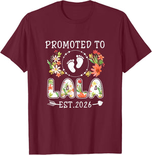 Promoted to Lala 2026 Flower First Time Grandma T-Shirt - T-Shirt | Maroon