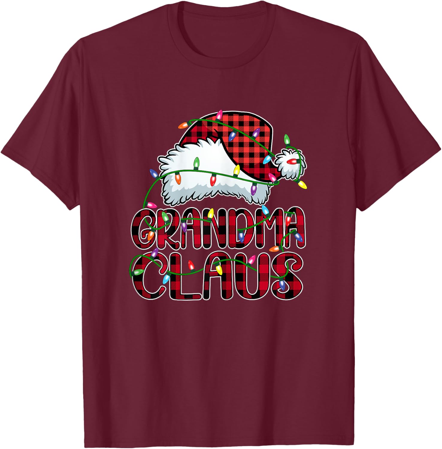 Grandma Claus Shirt Christmas Lights Pajama Family Matching T-Shirt - T-Shirt | Maroon