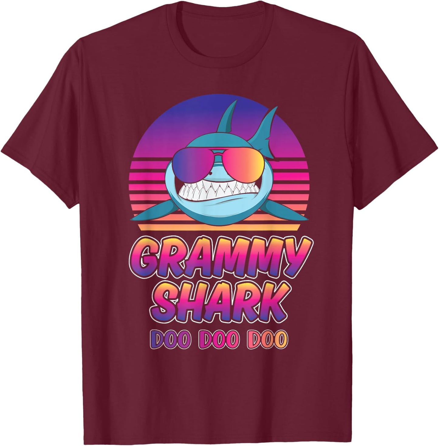 Grammy Shark Vintage Retro Sunset Graphic 2022 T-Shirt - T-Shirt | Maroon