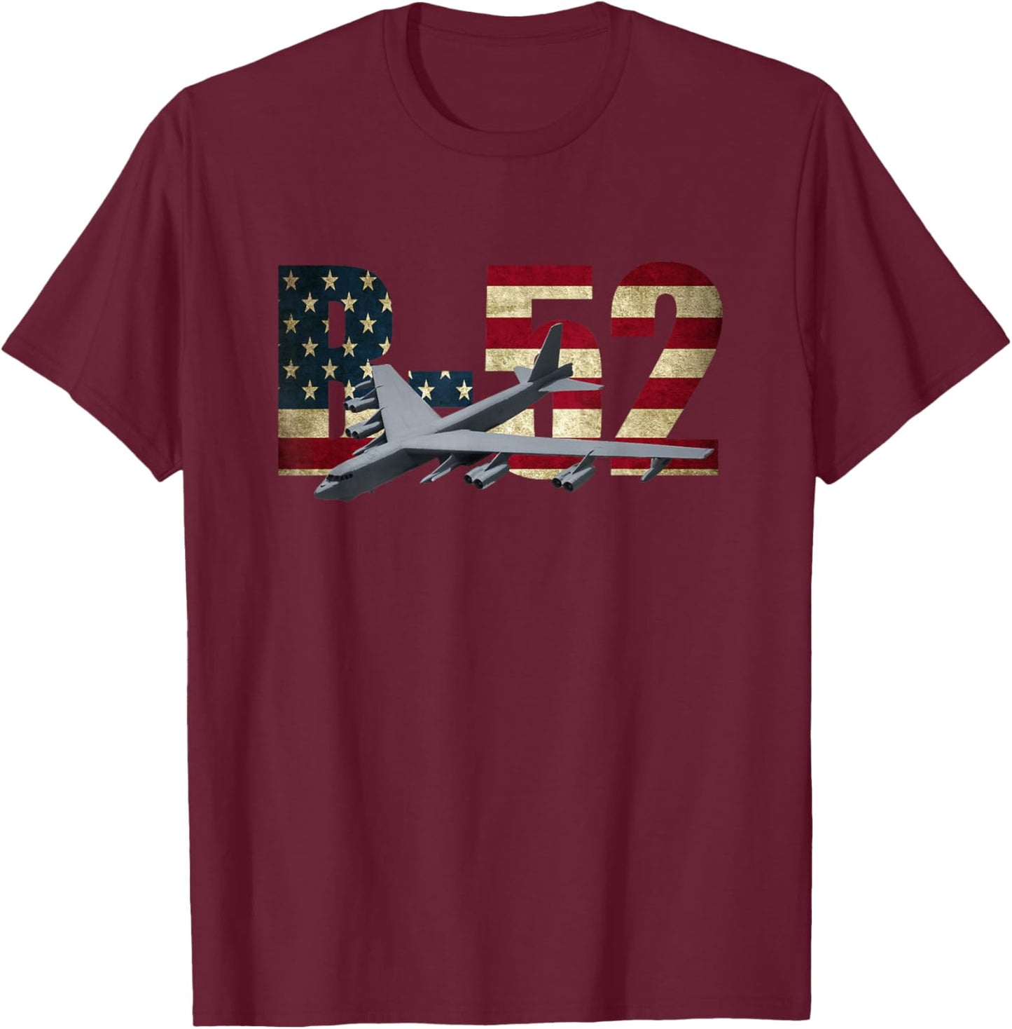 B-52 Stratofortress Bomber US American Flag T-Shirt - T-Shirt | Maroon
