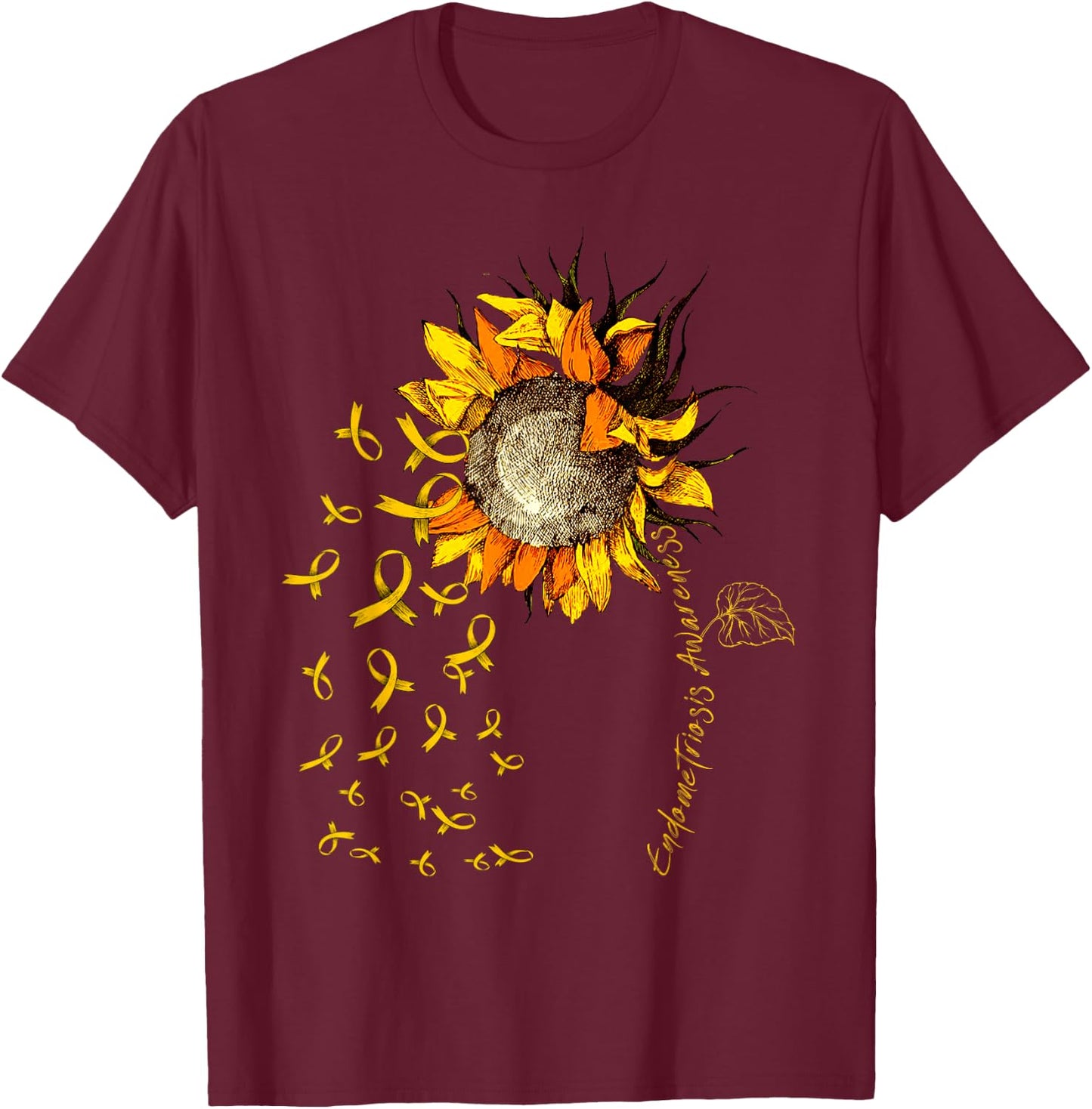 ENDOMETRIOSIS Awareness Sunflower T-Shirt - T-Shirt | Maroon