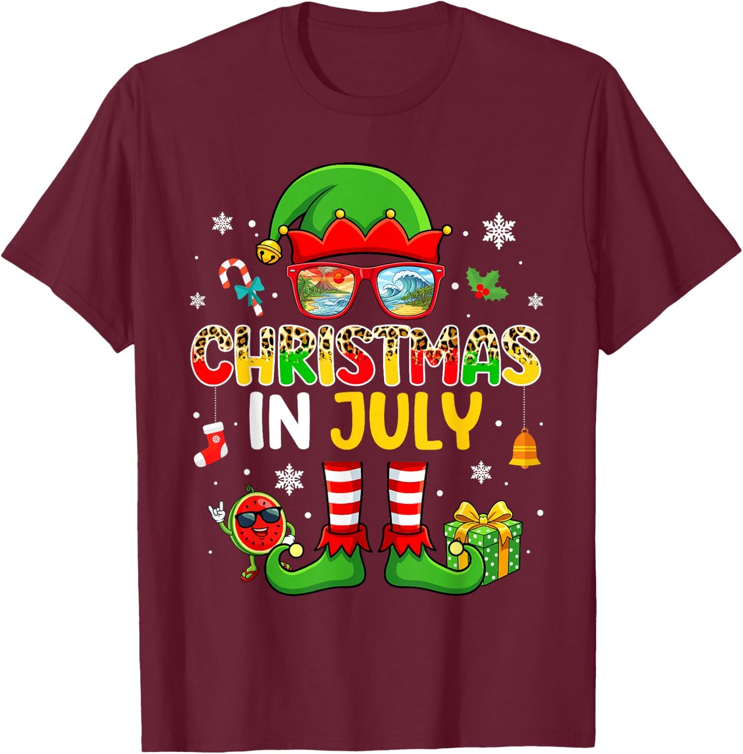 Funny Elf Costume Summer Christmas in July Men Women Kids T-Shirt - T-Shirt | Maroon