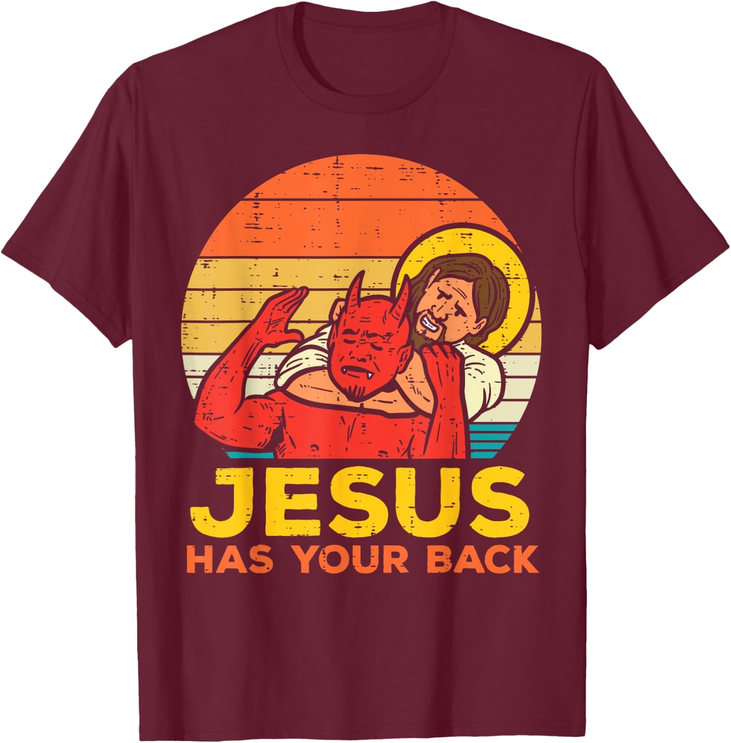 Jesus Has Your Back Jiu Jitsu Retro Christian Men Women Kids T-Shirt - T-Shirt | Maroon