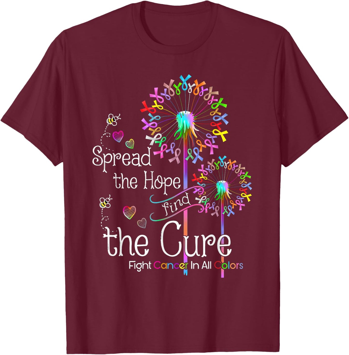 The Hope Find The Cure Fight Black X-Small Classic Fit T-Shirt - T-Shirt | Maroon