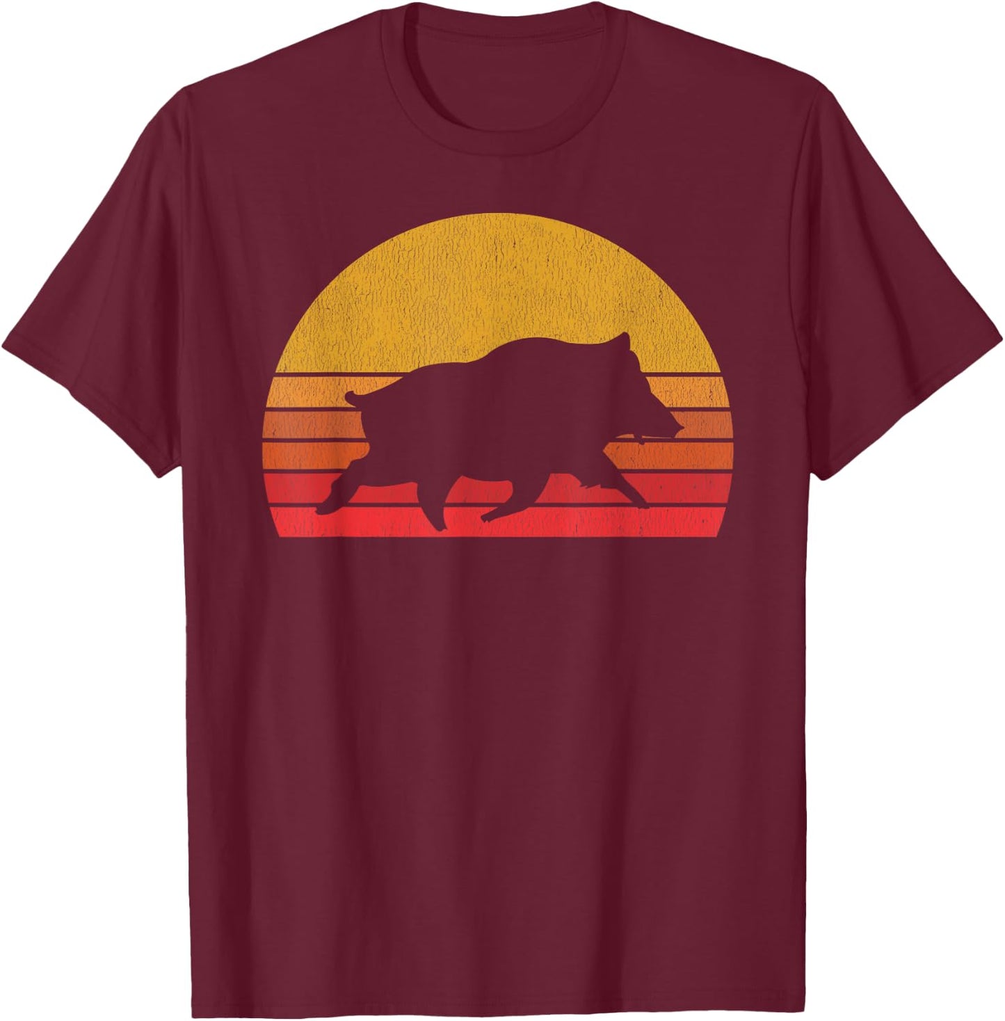 Boar Hunting - Retro Sunset Wild Pigs Boar Hunter T-Shirt - T-Shirt | Maroon
