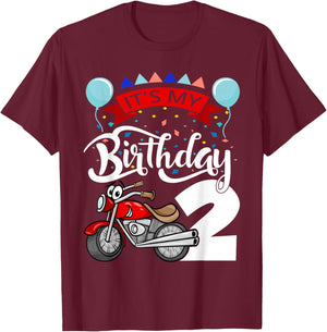 It`s My Birthday Party 2 Themed Motorcycle Birthday T-Shirt - T-Shirt | Maroon