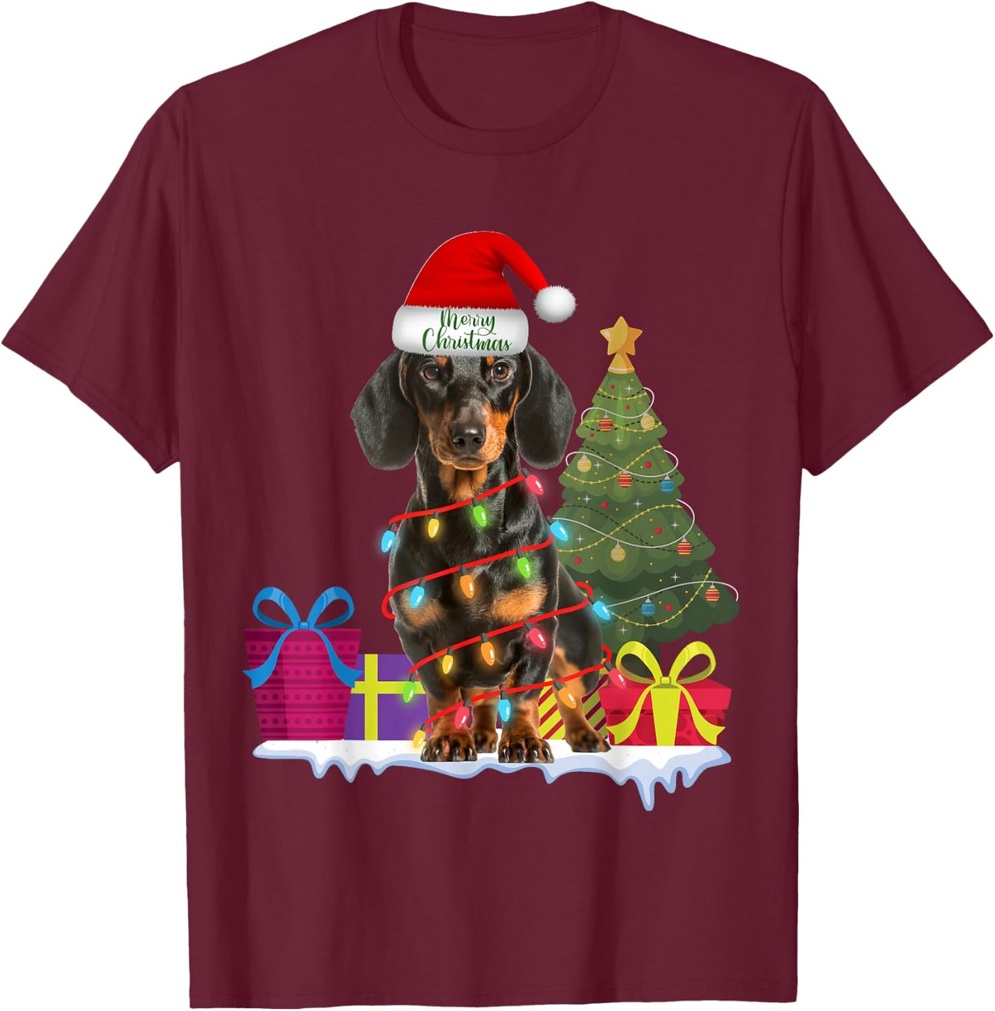 Dachshund Dackel Wiener Dog Ugly Christmas Sweater Teckels T-Shirt - T-Shirt | Maroon