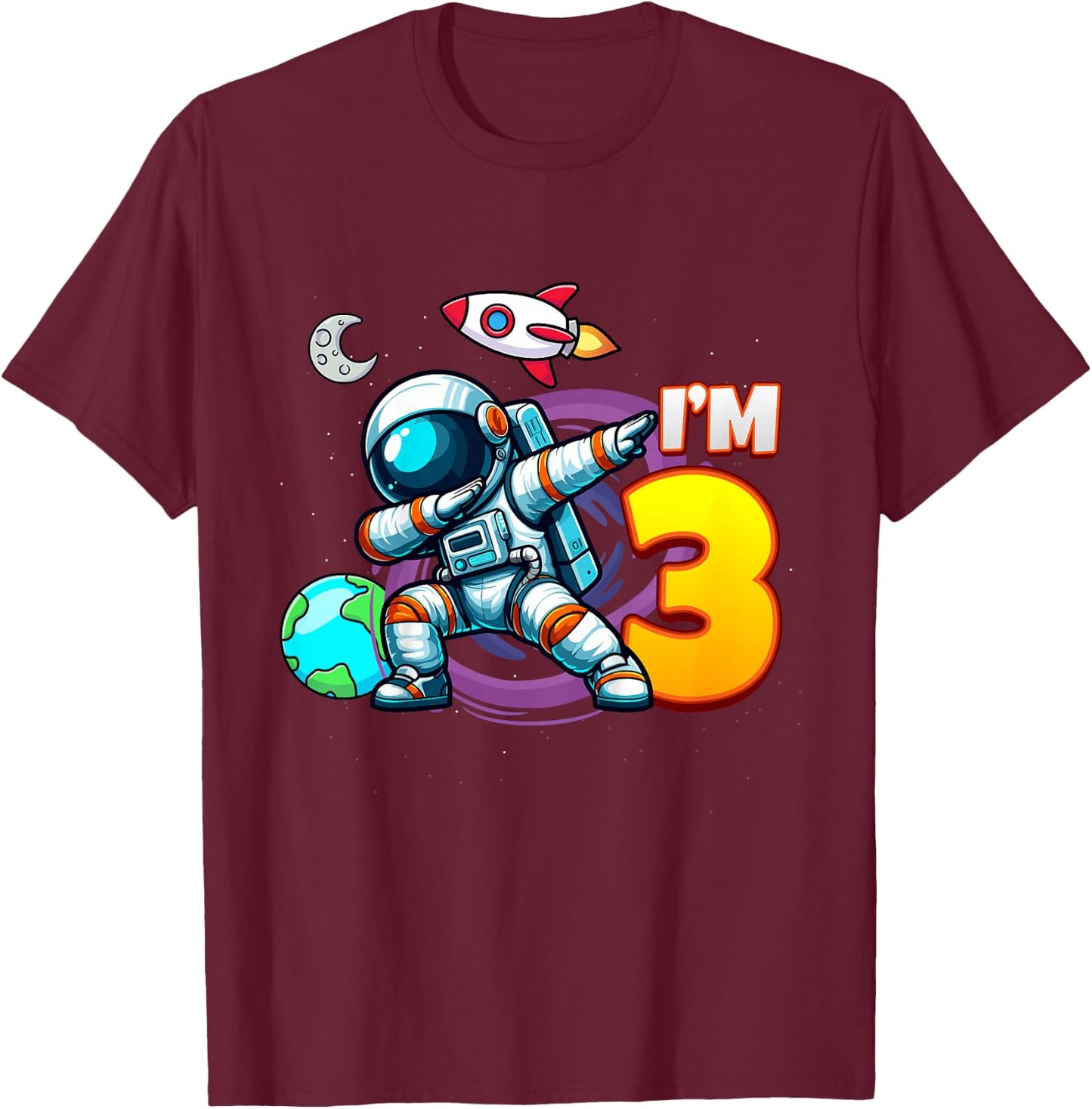 I'm 3 For 3 Year Old Boy Space Astronaut 3rd Birthday T-Shirt - T-Shirt | Maroon
