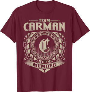 Team CARMAN Lifetime Member Funny CARMAN Family Name Vintage T-Shirt - T-Shirt | Maroon