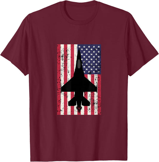 Patriotic F-16 Fighter Jet American Flag T-Shirt - T-Shirt | Maroon