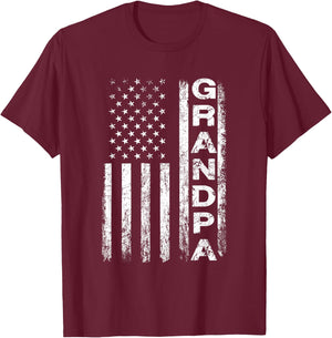 Grandpa Vintage American Flag Father's Day 4th of July Papa T-Shirt - T-Shirt | Maroon