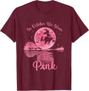 In October We Wear Pink Witch Breast Cancer Awareness T-Shirt - T-Shirt | Maroon