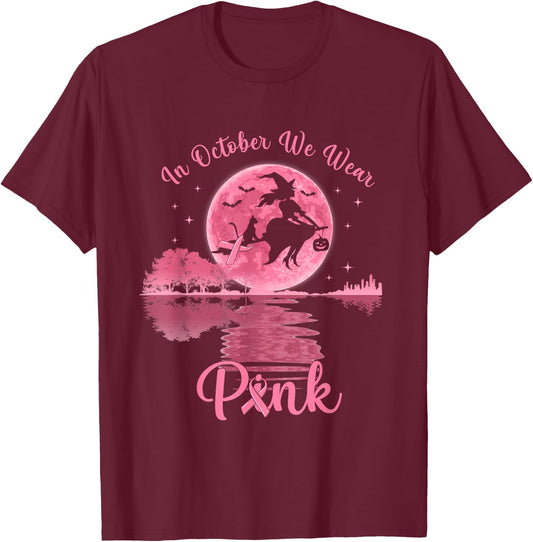 In October We Wear Pink Witch Breast Cancer Awareness T-Shirt - T-Shirt | Maroon