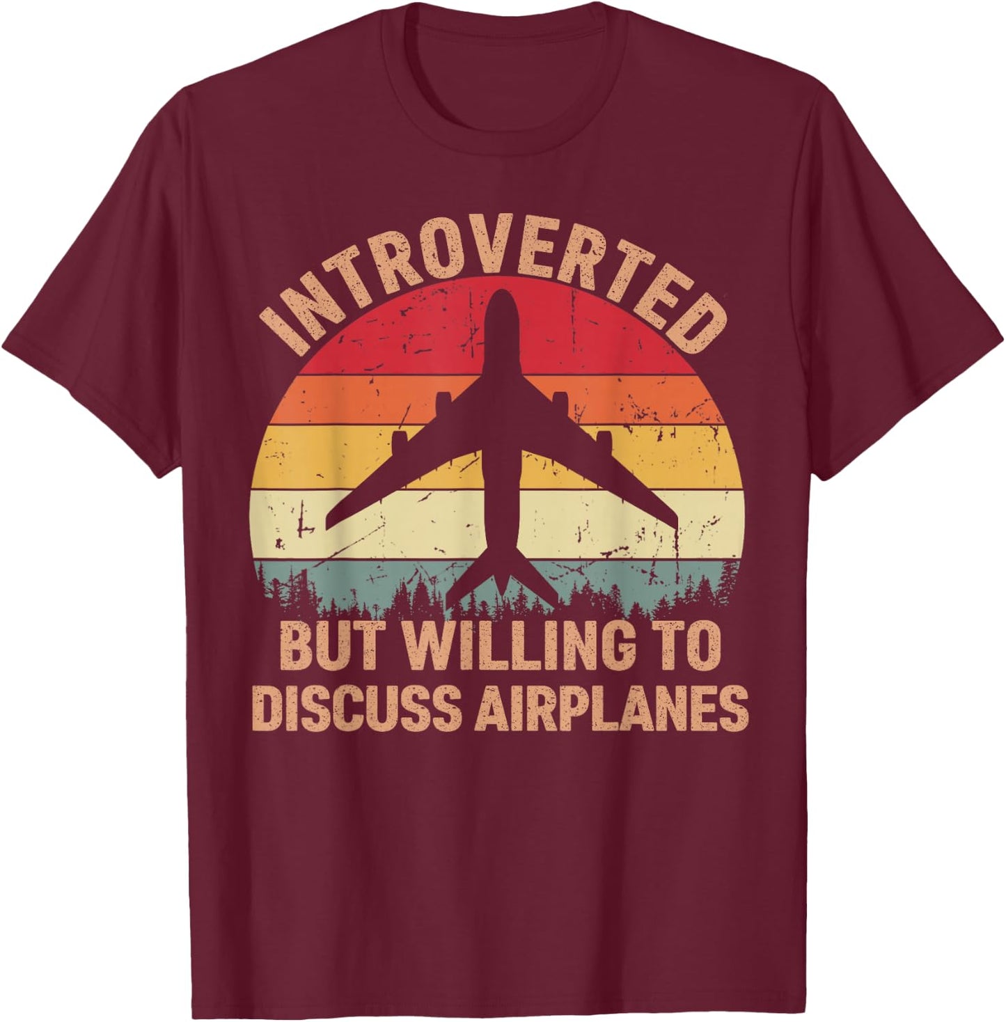 Introverted But Willing To Discuss Airplanes Vintage Pilot T-Shirt - T-Shirt | Maroon