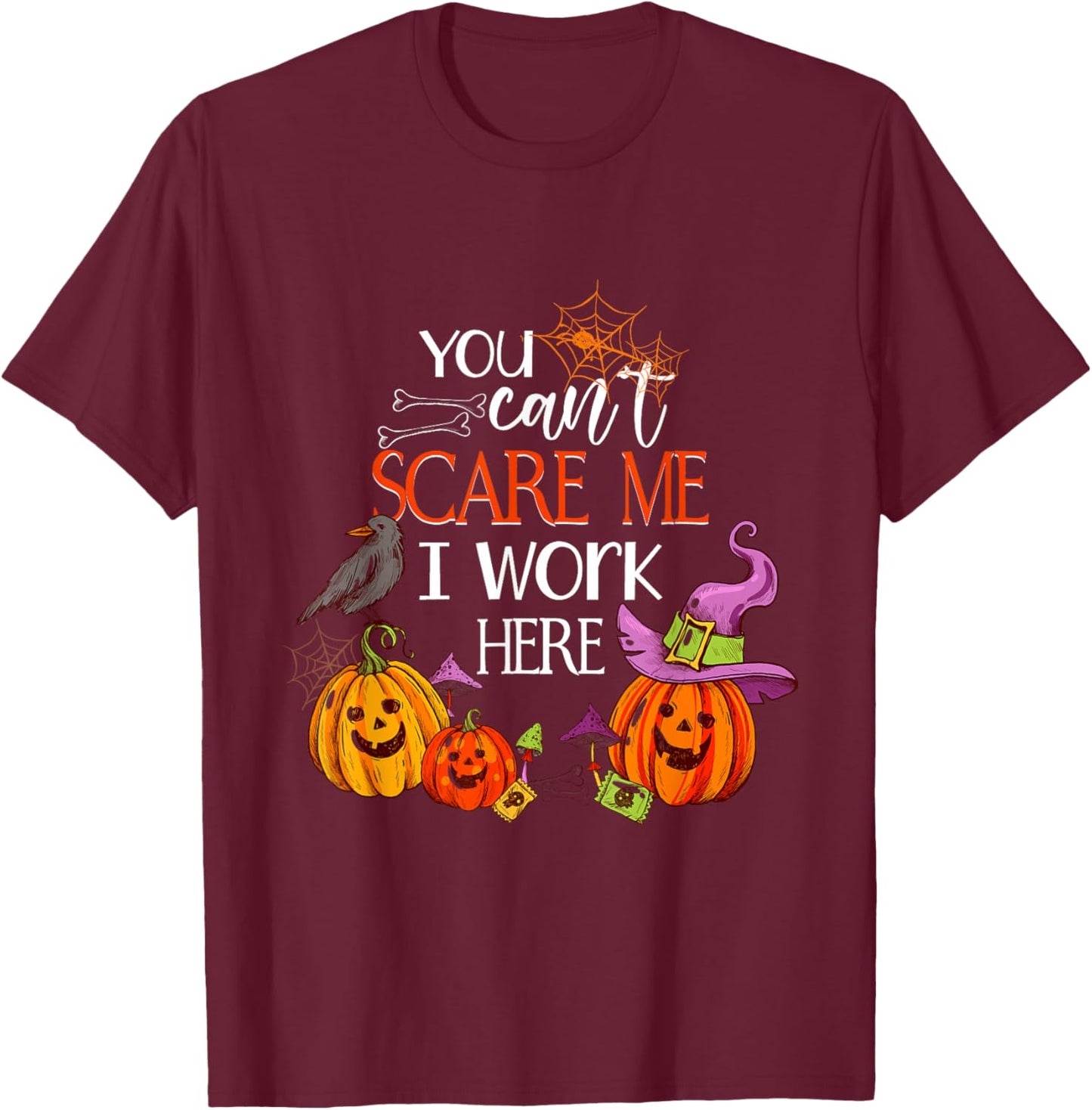 I Work Here Halloween Sweet or Sour Gift T-Shirt - T-Shirt | Maroon