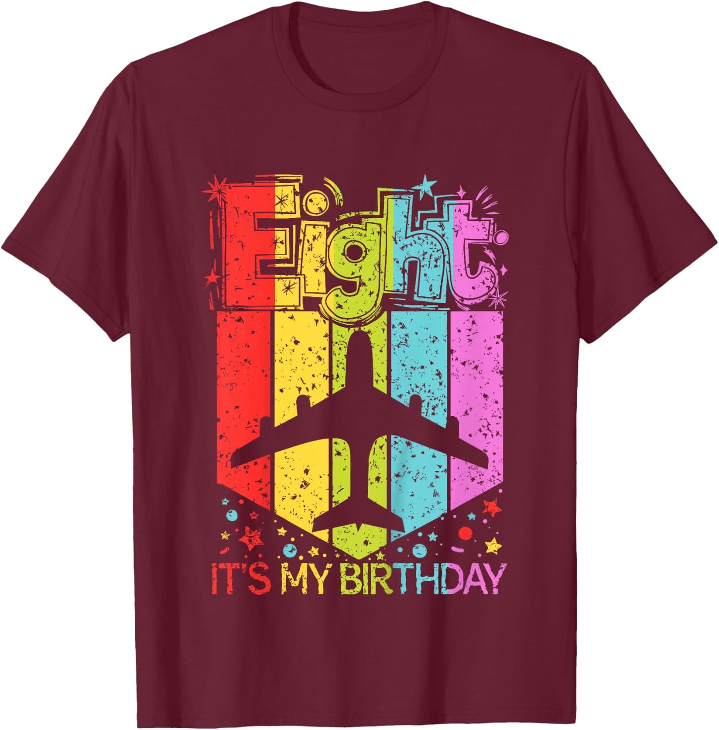 Kids 8th Birthday Boy Girl 8 Year Old Airplane Birthday Pilot T-Shirt - T-Shirt | Maroon