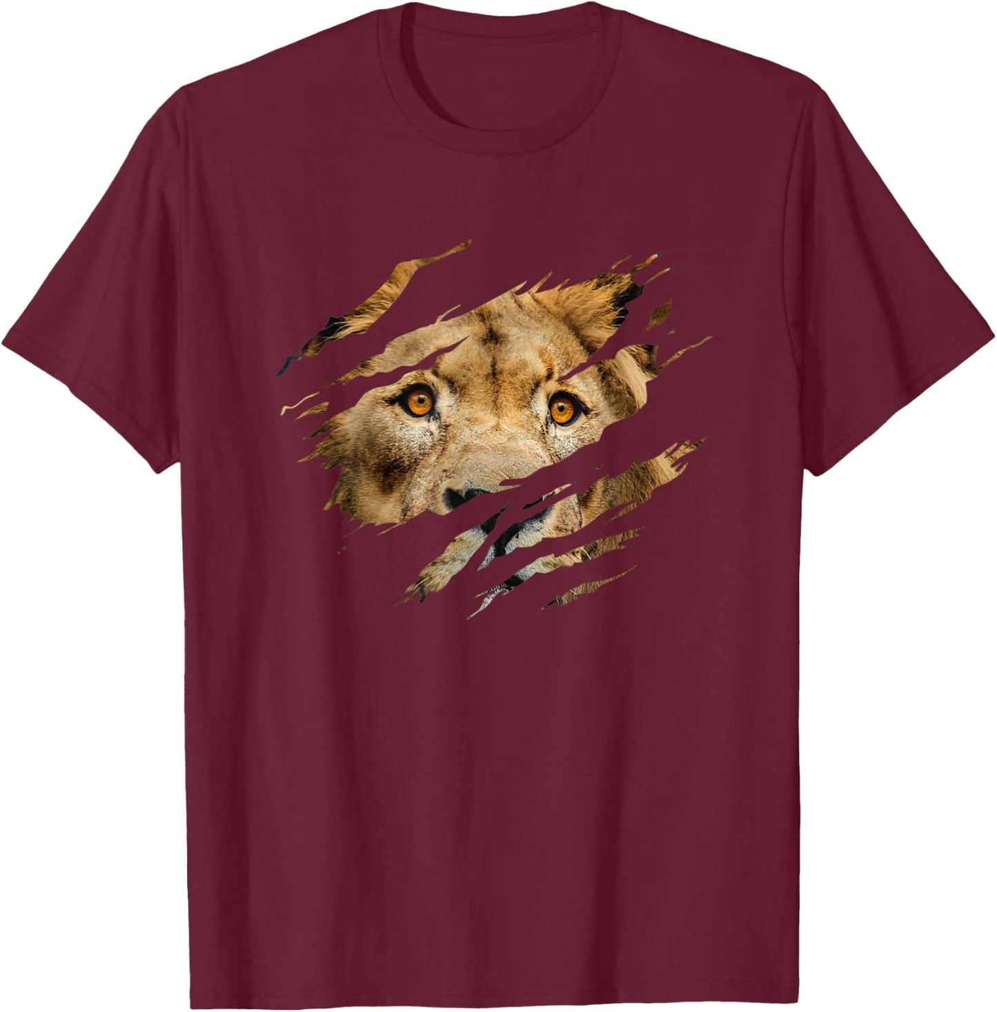 Lion Outfit - Torn Design Picture Of A Lion's Face T-Shirt - T-Shirt | Maroon