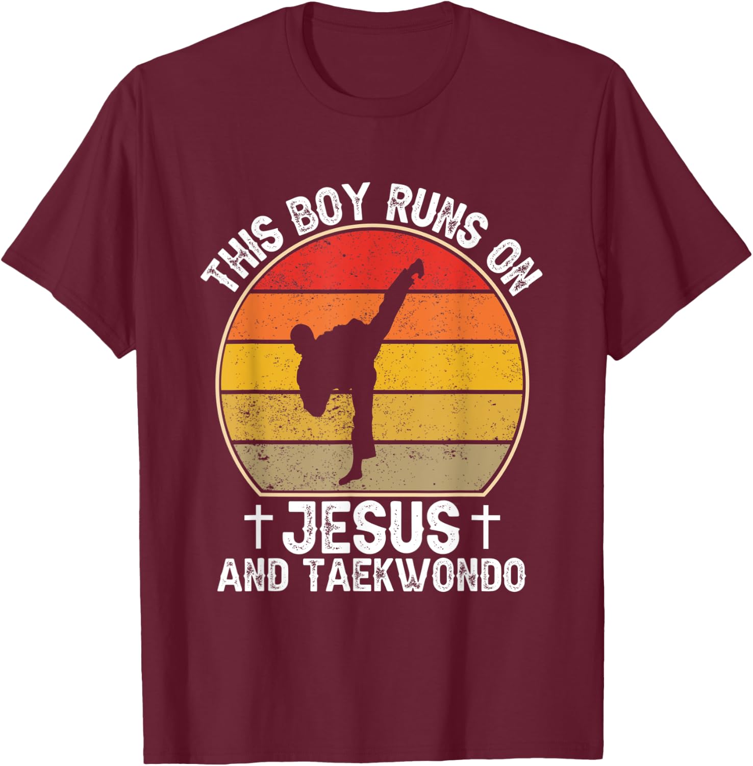 This Boy Runs On Jesus And Taekwondo - Christian Taekwondo T-Shirt - T-Shirt | Maroon