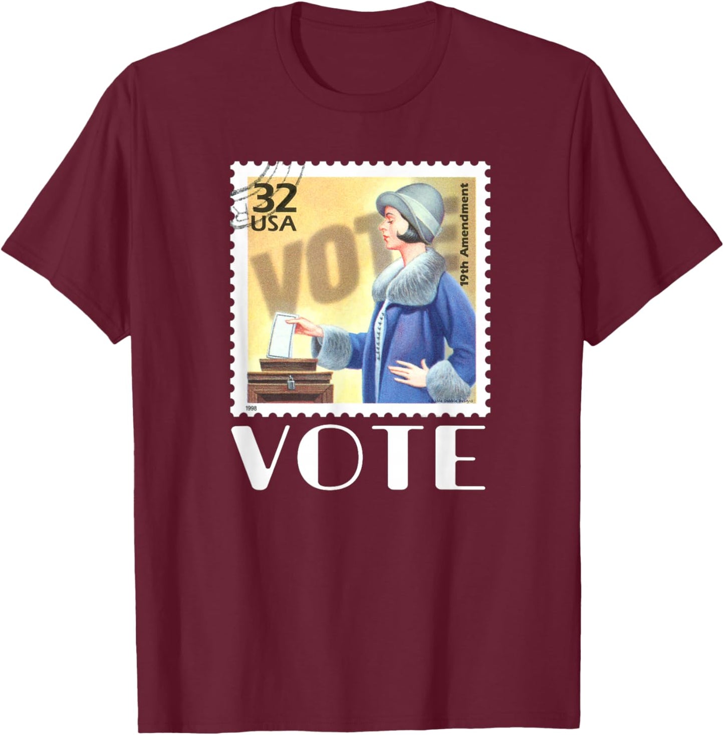 Retro 19th Amendment Stamp Women's Rights VOTE T-Shirt - T-Shirt | Maroon