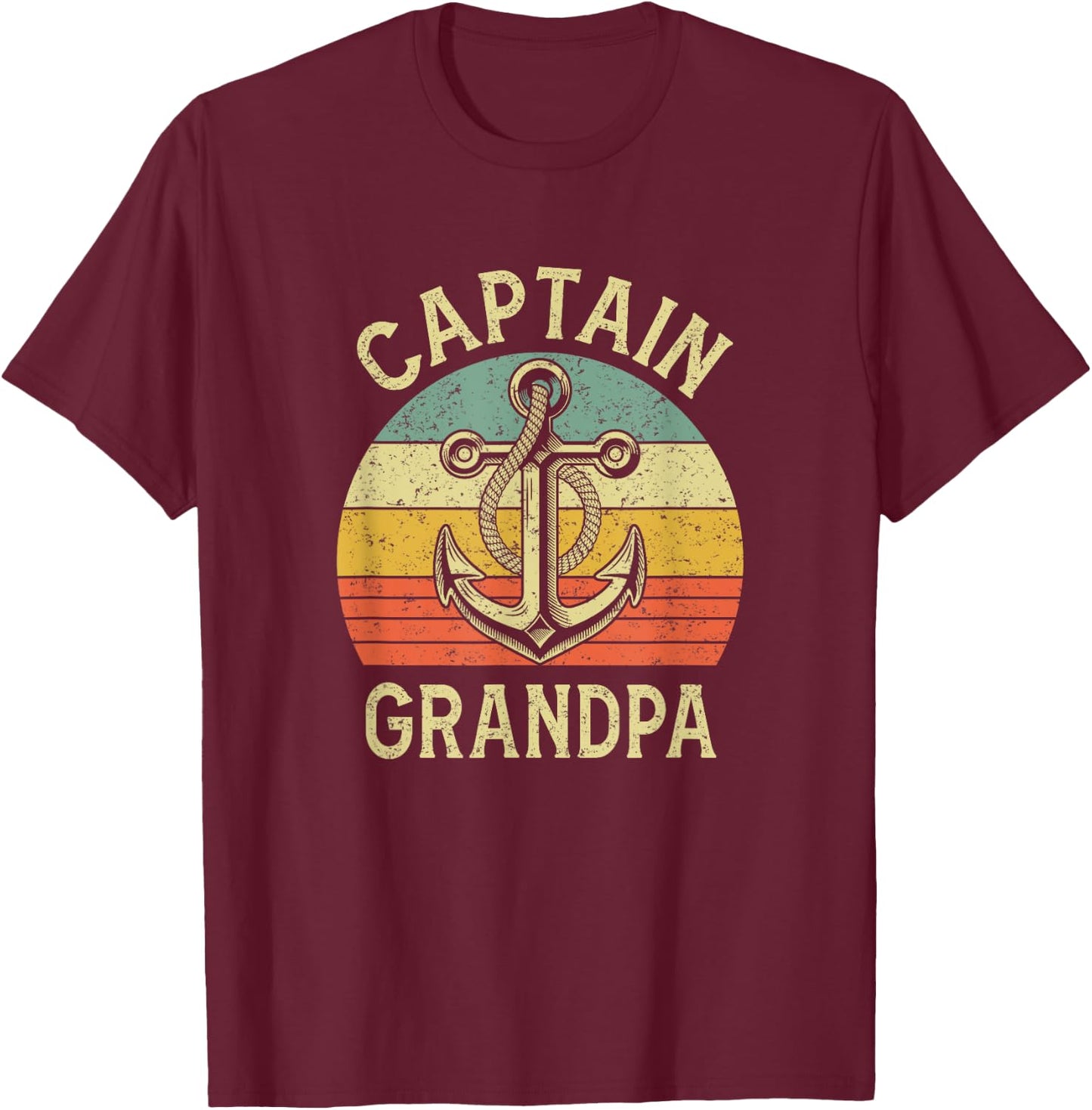 Vintage Captain Grandpa Boat Pontoon Fishing Sailor Anchor T-Shirt - T-Shirt | Maroon