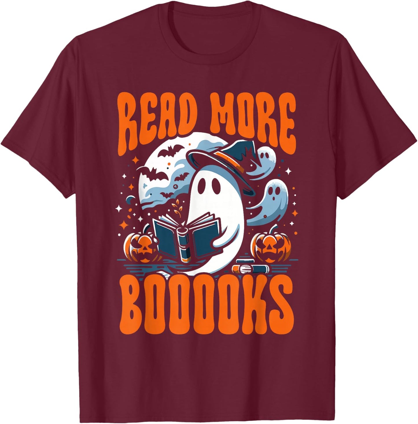 Halloween Book Lover Ghost Boo Pun Read More Boooks T-Shirt - T-Shirt | Maroon