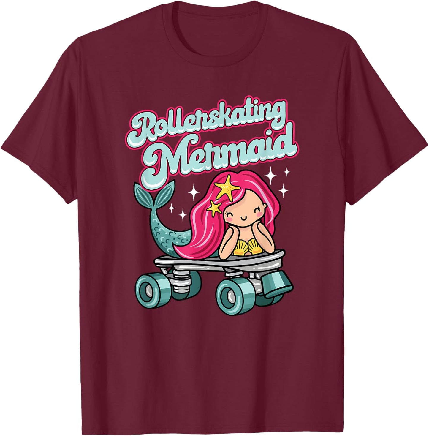 Roller Skating Mermaid Cute Adorable Mermaid On Roller Skate T-Shirt - T-Shirt | Maroon