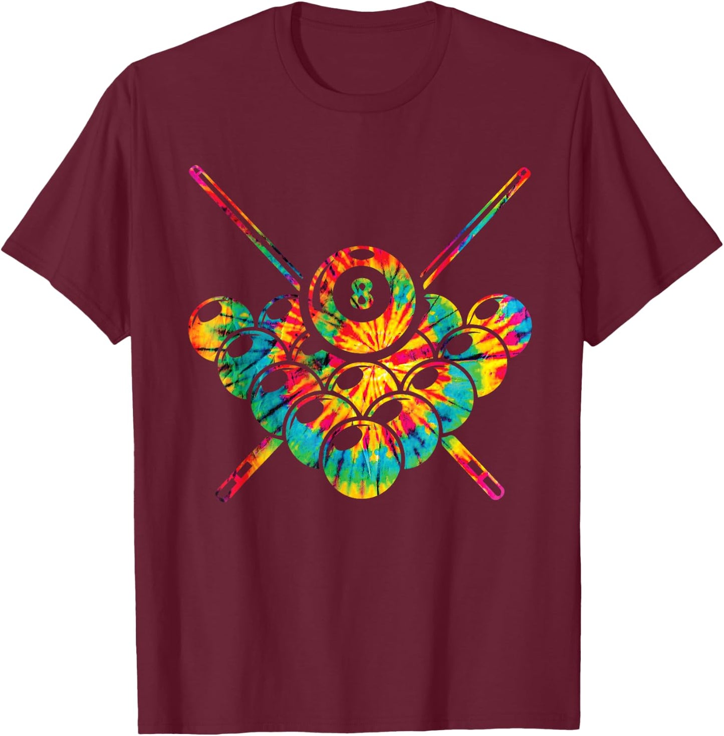 Pool Billiard 8 Ball Tie Dye Rainbow Kids Boys Men Girls T-Shirt - T-Shirt | Maroon