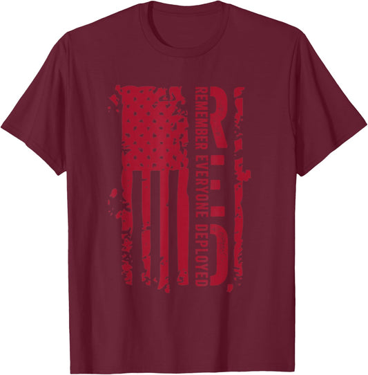RED, Remember Everyone Deployed, Red Distressed Flag T-Shirt - T-Shirt | Maroon