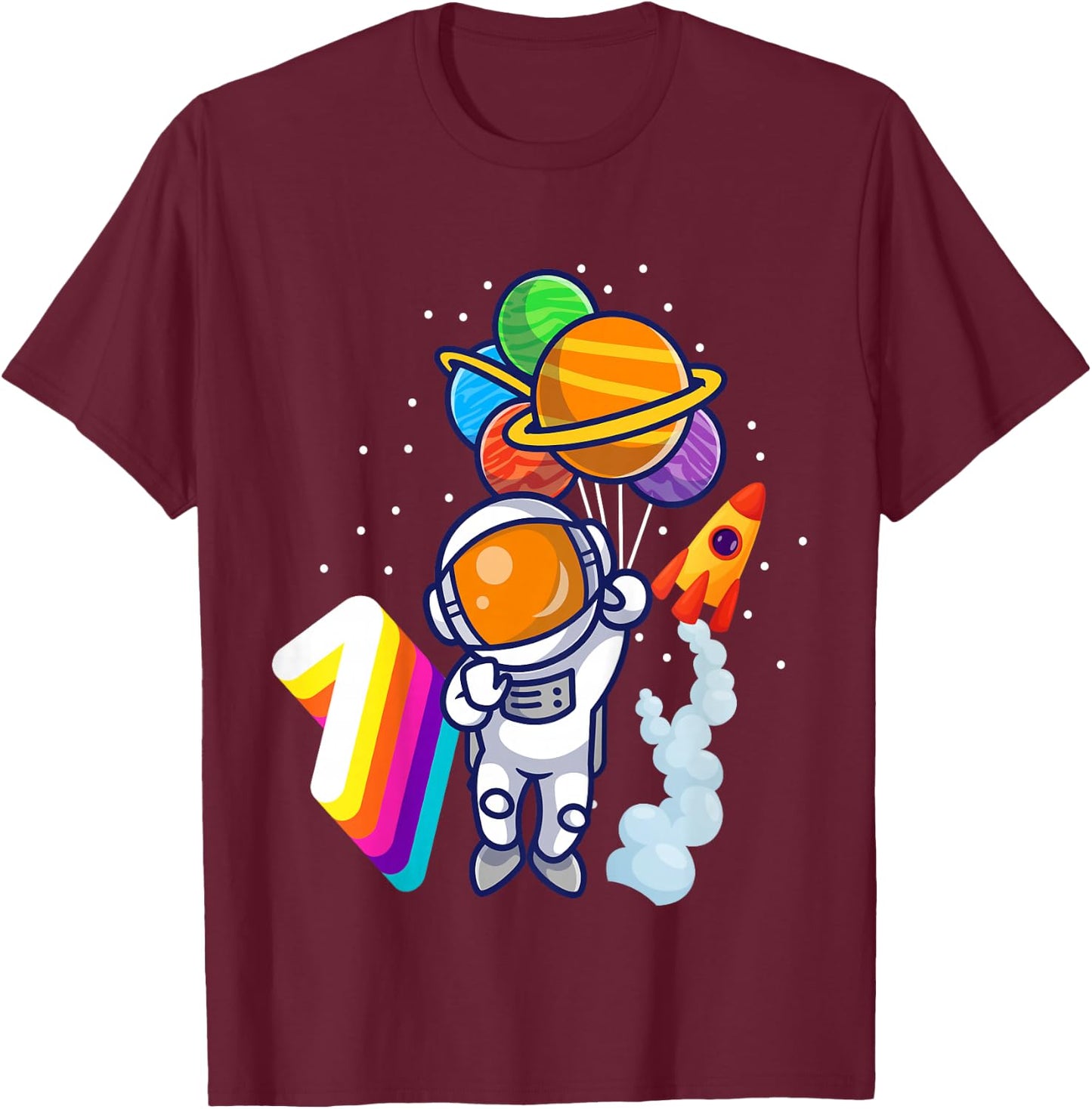 1st Birthday Boy Astronaut 1 Year Space Travel Space T-Shirt - T-Shirt | Maroon