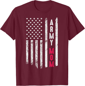 Army Mom US Vintage Flag Military Pride Women Mothers Day T-Shirt - T-Shirt | Maroon