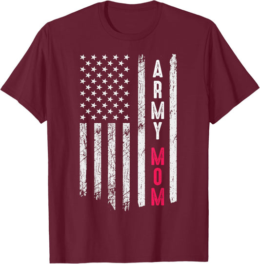 Army Mom US Vintage Flag Military Pride Women Mothers Day T-Shirt - T-Shirt | Maroon