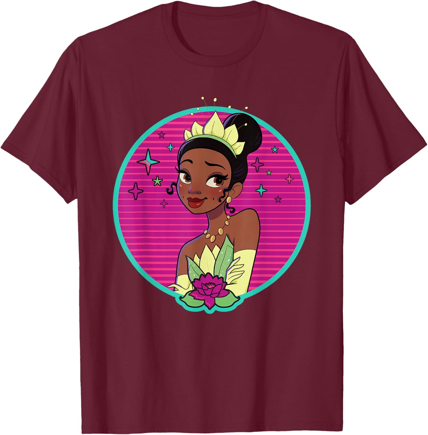 Disney Princess Tiana 80s Glamour Portrait T-Shirt - T-Shirt | Maroon