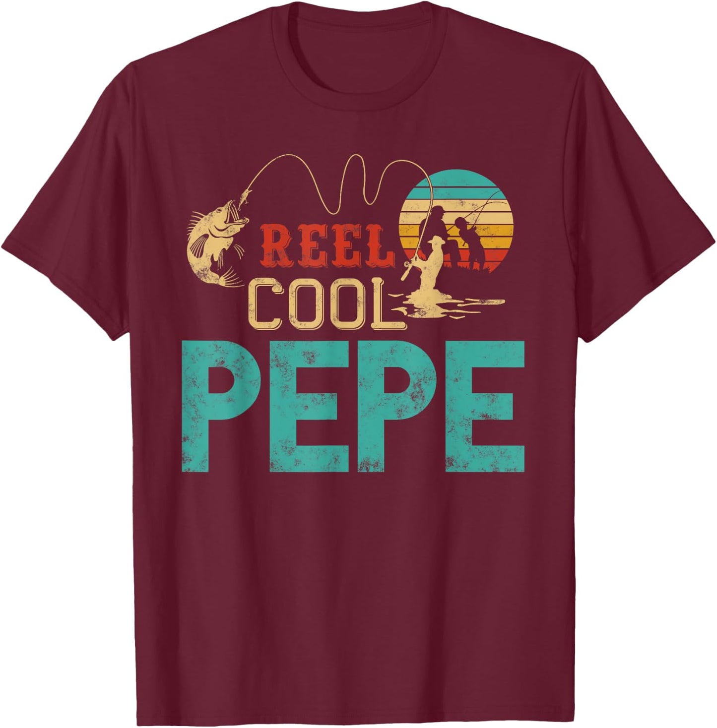 Reel Cool Pepe vintage funny fishing rod Gift Pepe T-Shirt - T-Shirt | Maroon