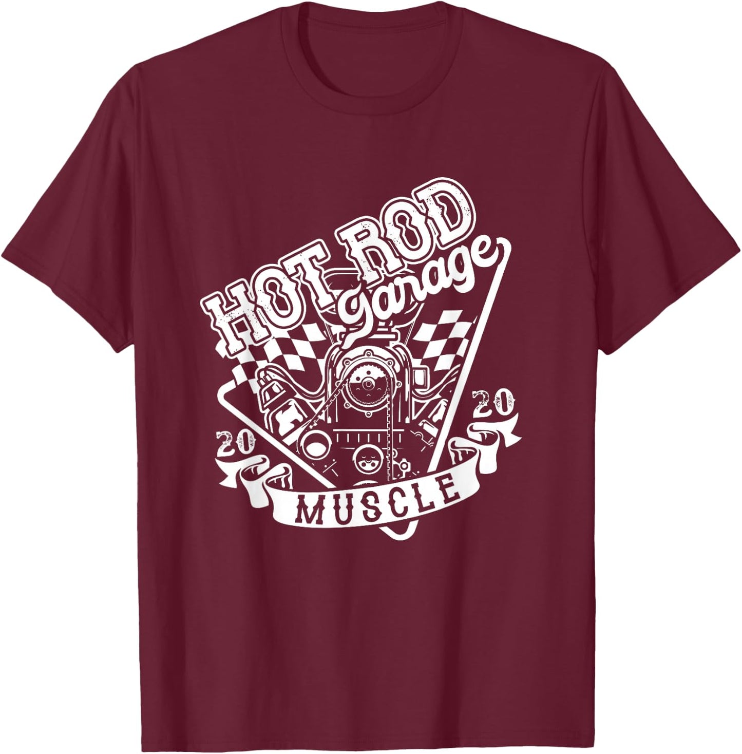 Hot Rod Garage American Old Car Classic Modified T-Shirt - T-Shirt | Maroon