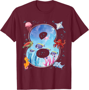 8th Birthday Party Ocean 8 Year Old Sea Fish Aquarium Boy T-Shirt - T-Shirt | Maroon
