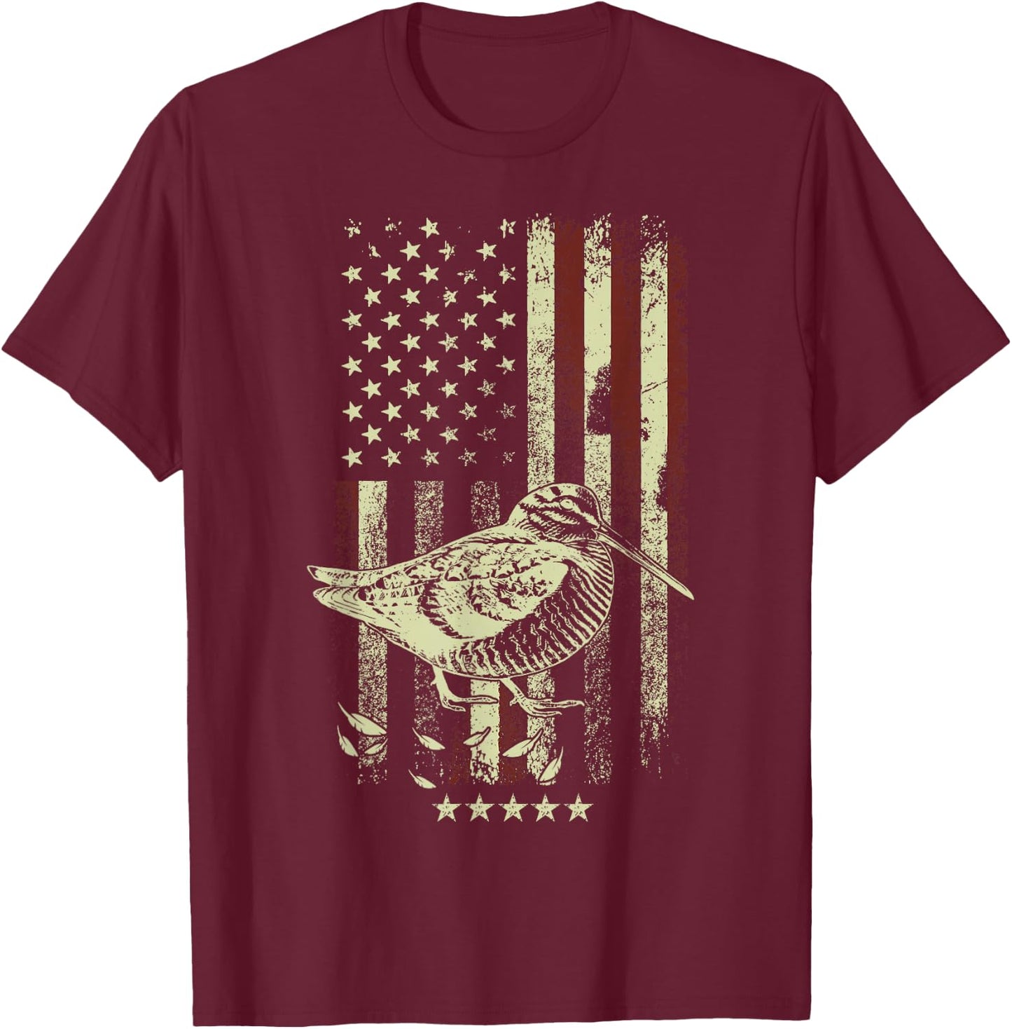 USA American Flag Hunters - Hunting Woodcock Bird T-Shirt - T-Shirt | Maroon