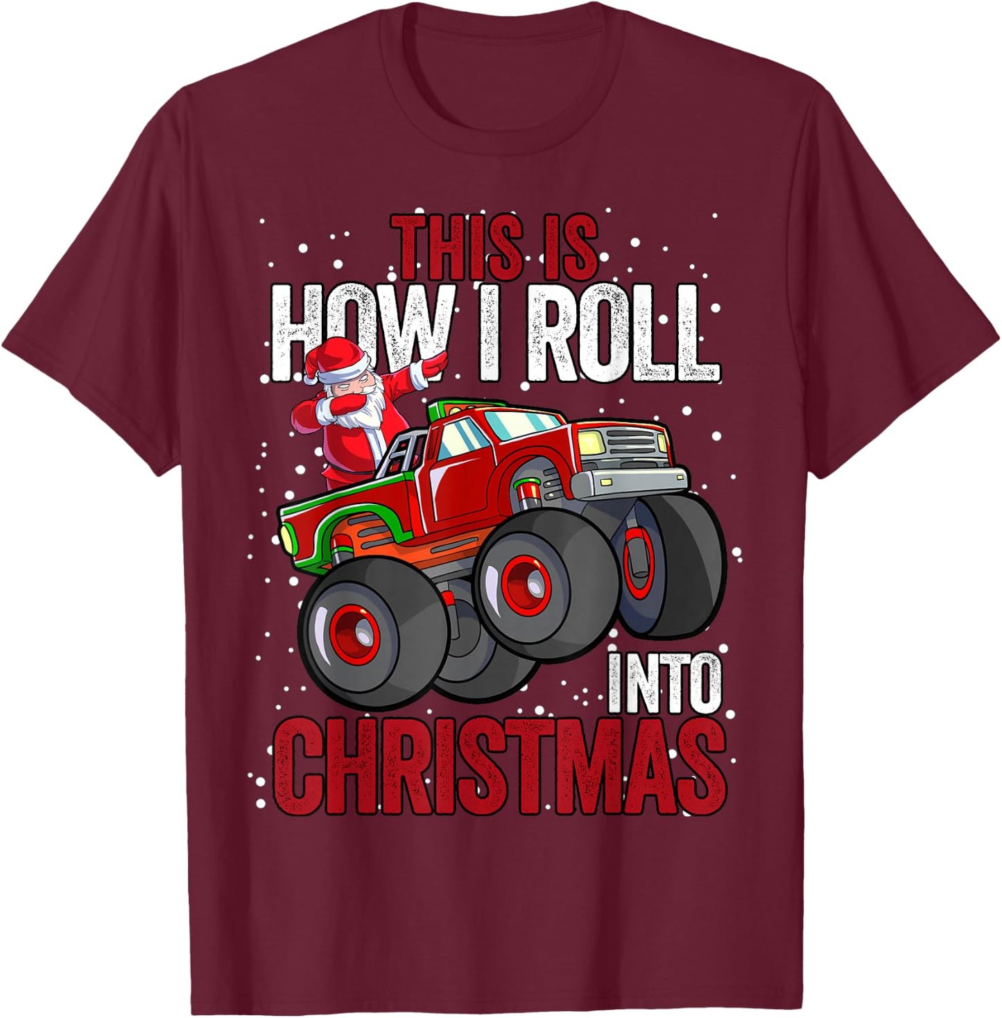 Dabbing Santa Claus Monster Truck Boys Christmas Xmas Truck T-Shirt - T-Shirt | Maroon