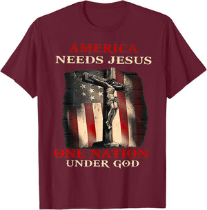 America Needs Jesus One Nation Under God T-Shirt - T-Shirt | Maroon