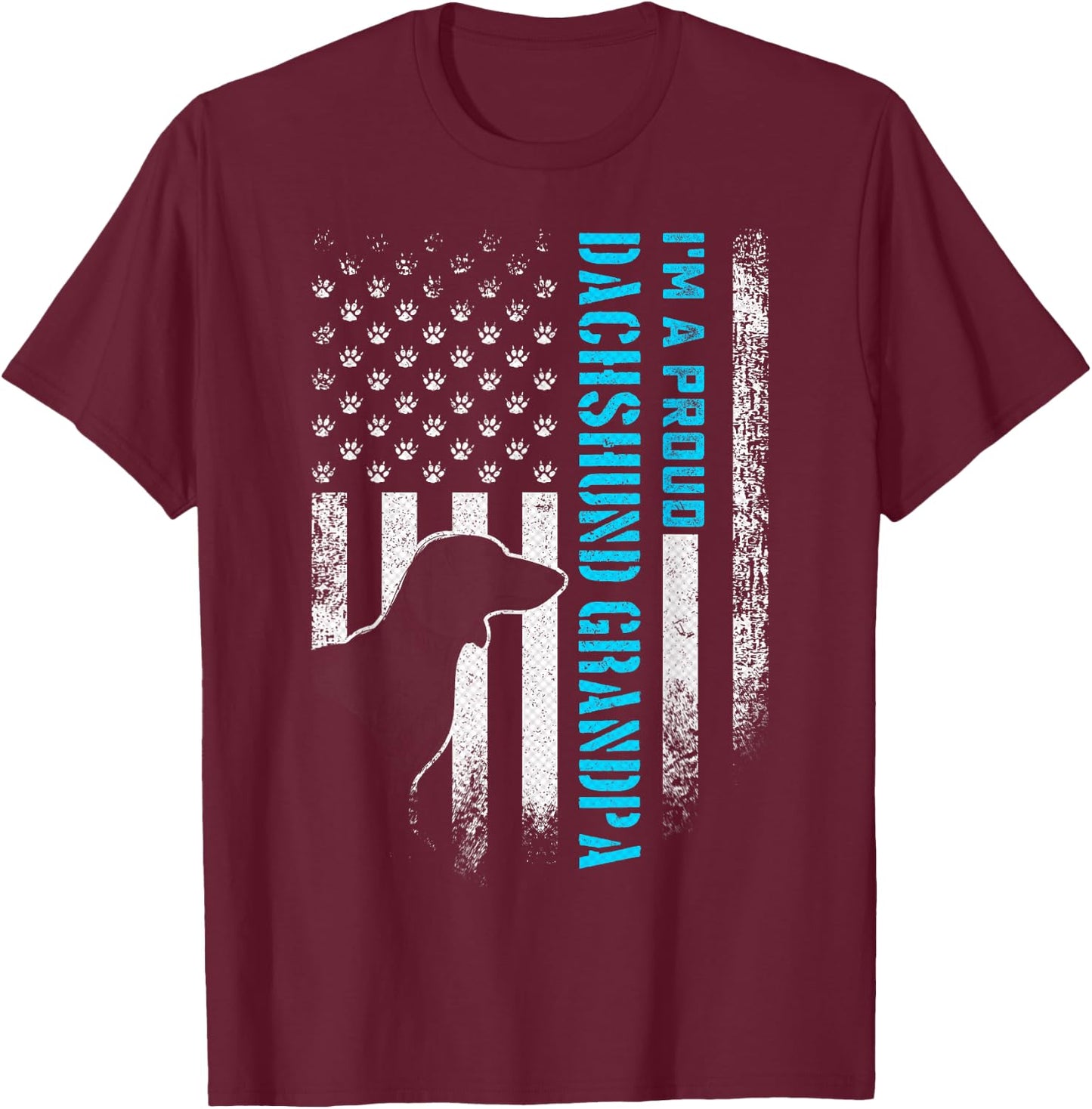 Vintage USA Flag I'm A Proud Dachshund Dog Grandpa Wiener T-Shirt - T-Shirt | Maroon