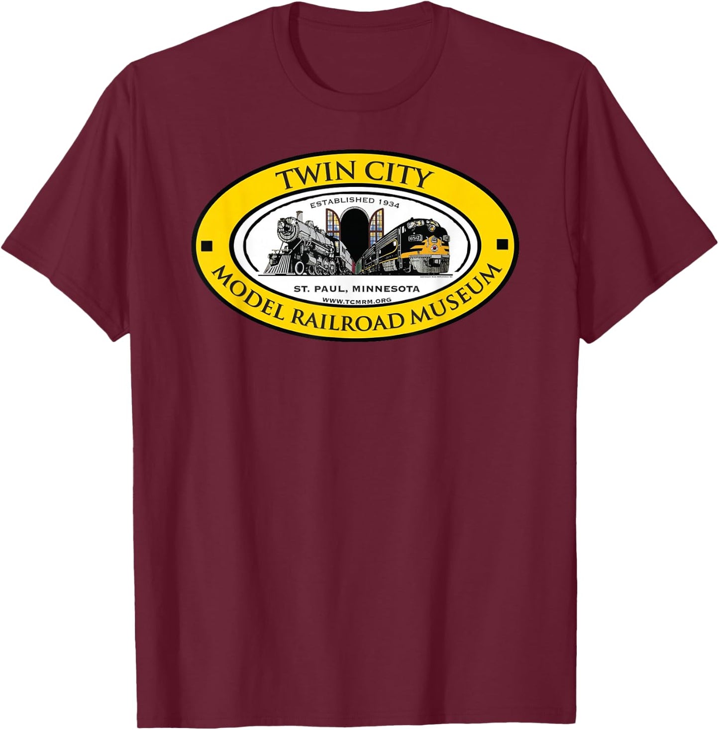 Twin City Model Railroad Museum T-Shirt - T-Shirt | Maroon