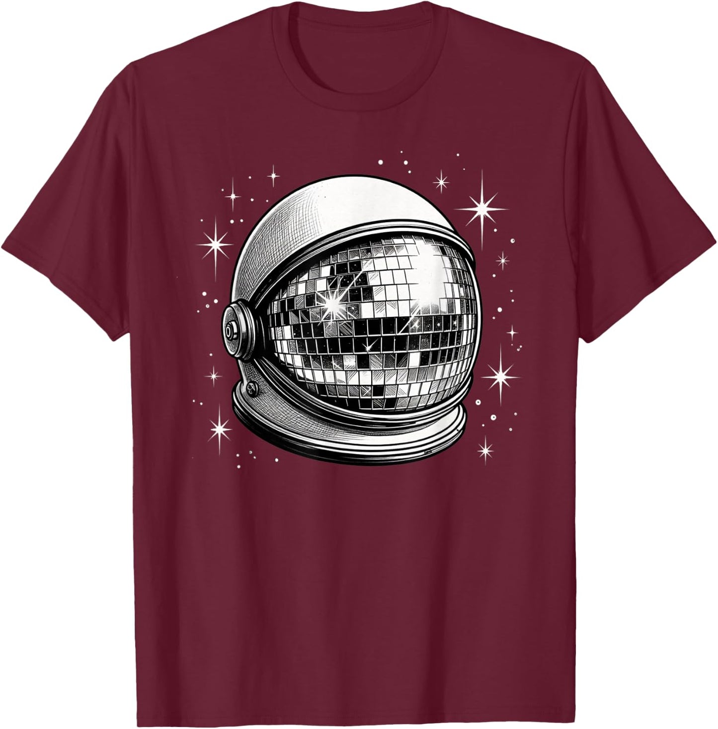 Outer Space Astronaut Helmet Disco Ball T-Shirt - T-Shirt | Maroon