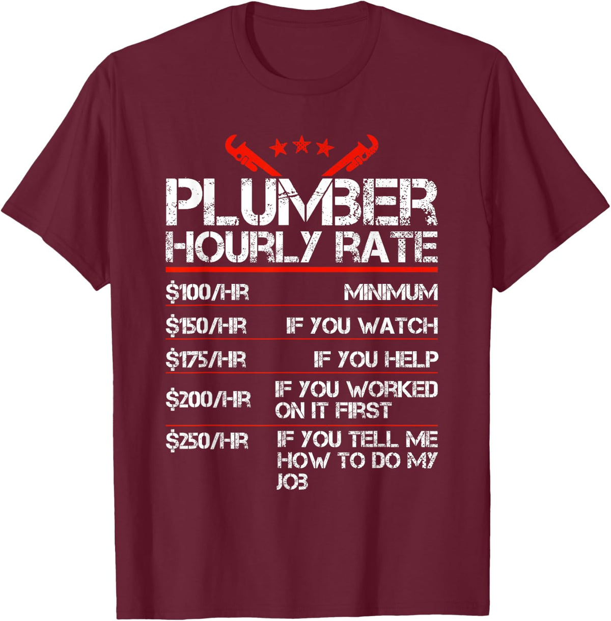 Funny Plumber Gifts Plumber Hourly Labor Rates Plumber Men T-Shirt - T-Shirt | Maroon