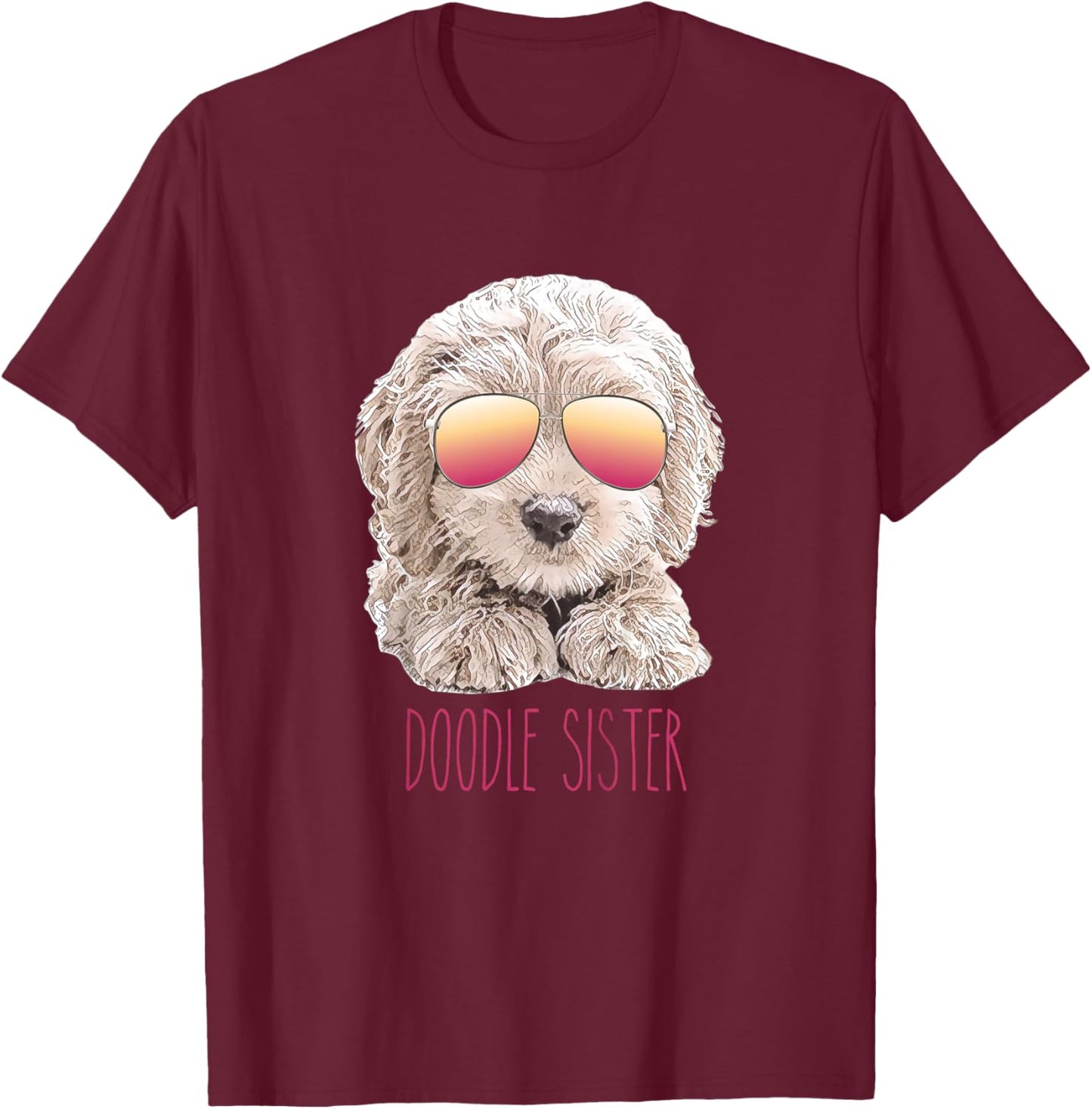 Kids Girls Doodle Sister, Valentine's Day Gift Girl, Cute Dog T-Shirt - T-Shirt | Maroon