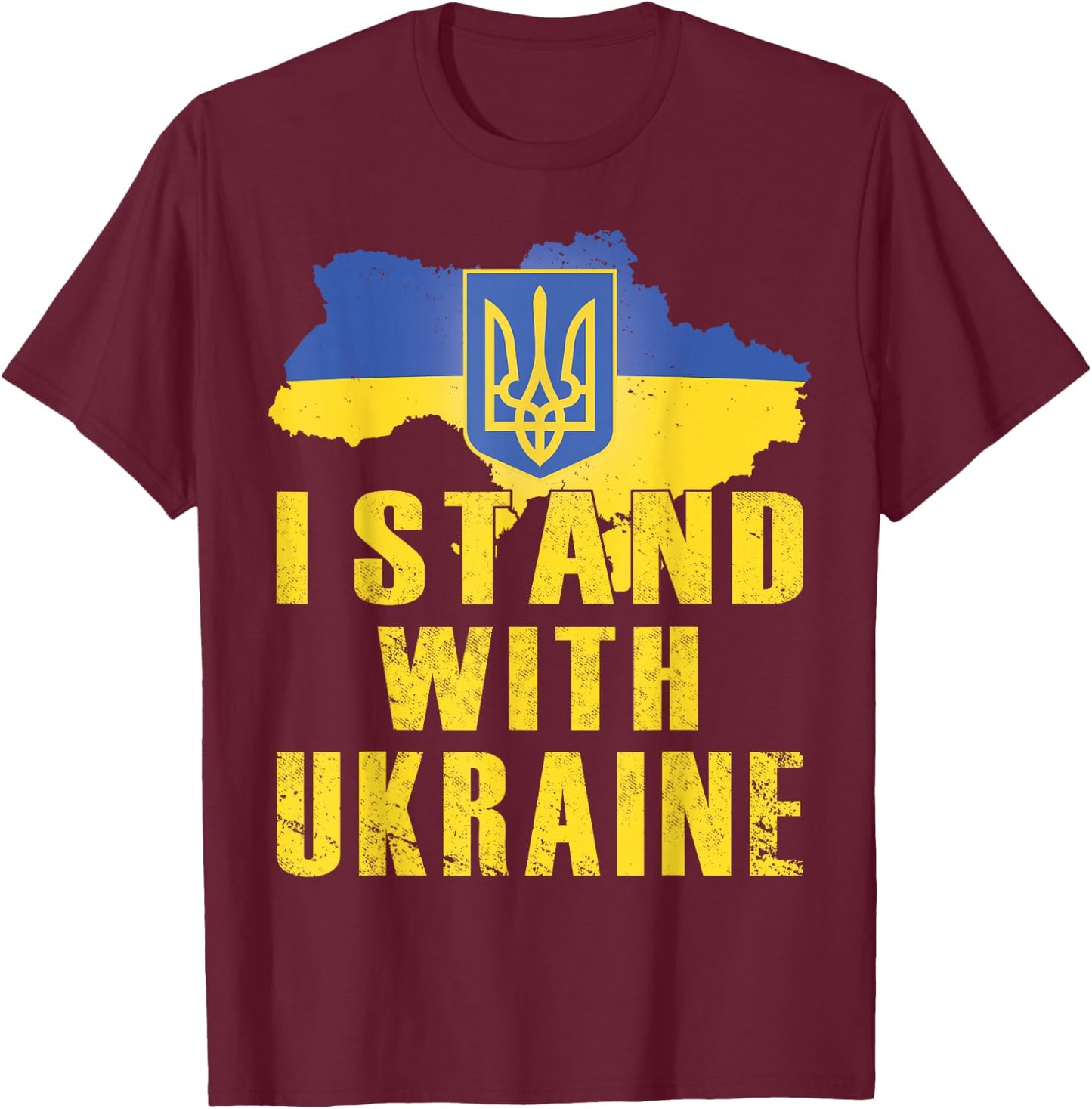 I Stand With Ukraine Shirt Ukrainian Flag Zelensky Tryzub T-Shirt - T-Shirt | Maroon