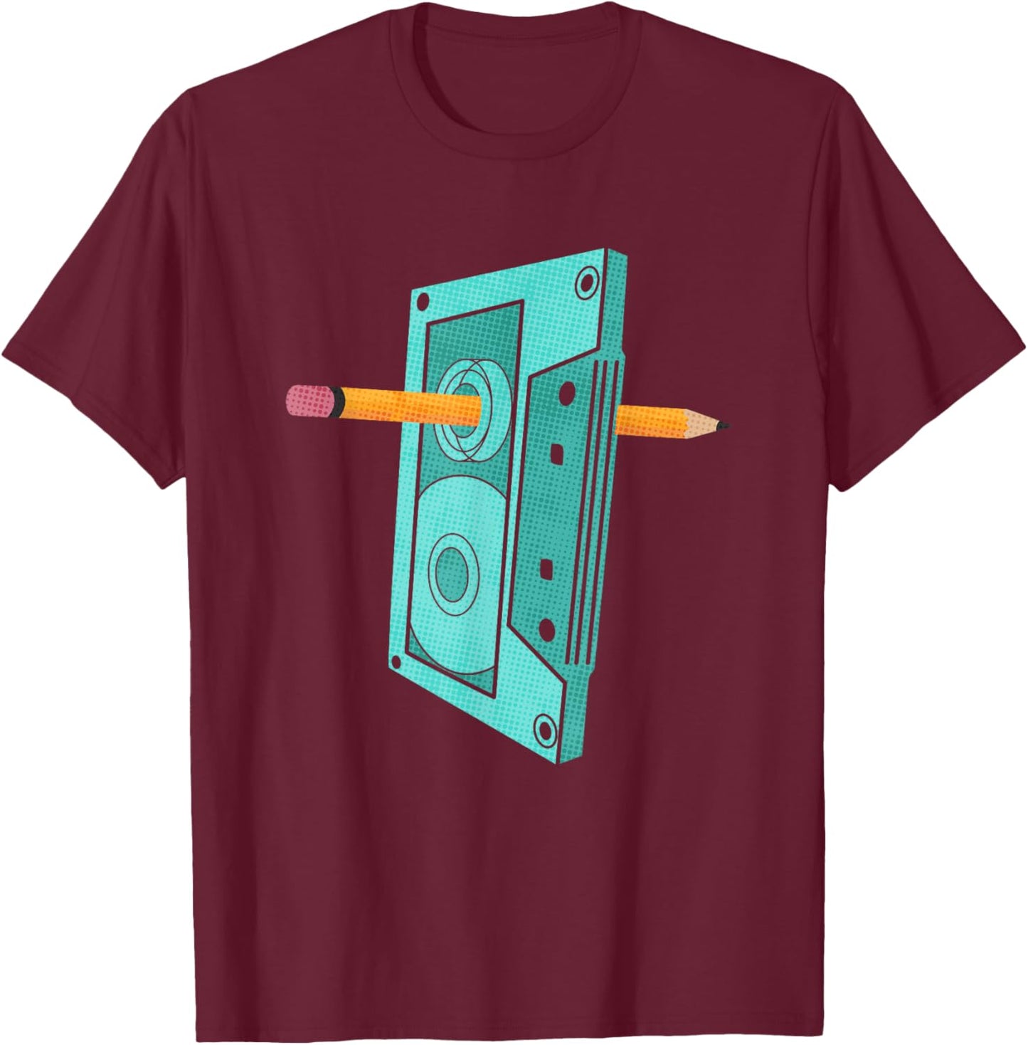 Vintage Rewind Funny 80s 90s Cassette Pencil Gift Men Women T-Shirt - T-Shirt | Maroon