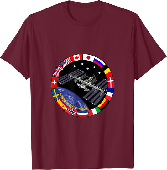 International Space Station NASA ISS Flag Logo T-Shirt - T-Shirt | Maroon