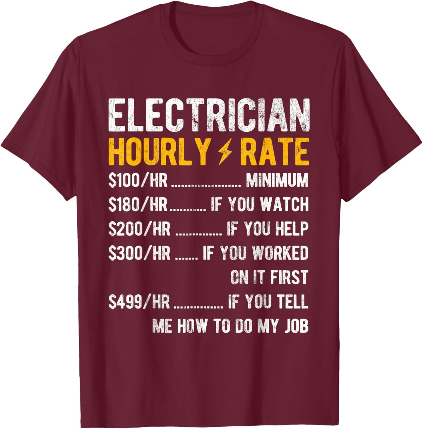 Hourly Rate Electricity Electrician T-Shirt - T-Shirt | Maroon