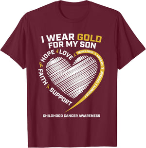Mom Dad I Wear Gold For My Son Childhood Cancer Awareness T-Shirt - T-Shirt | Maroon