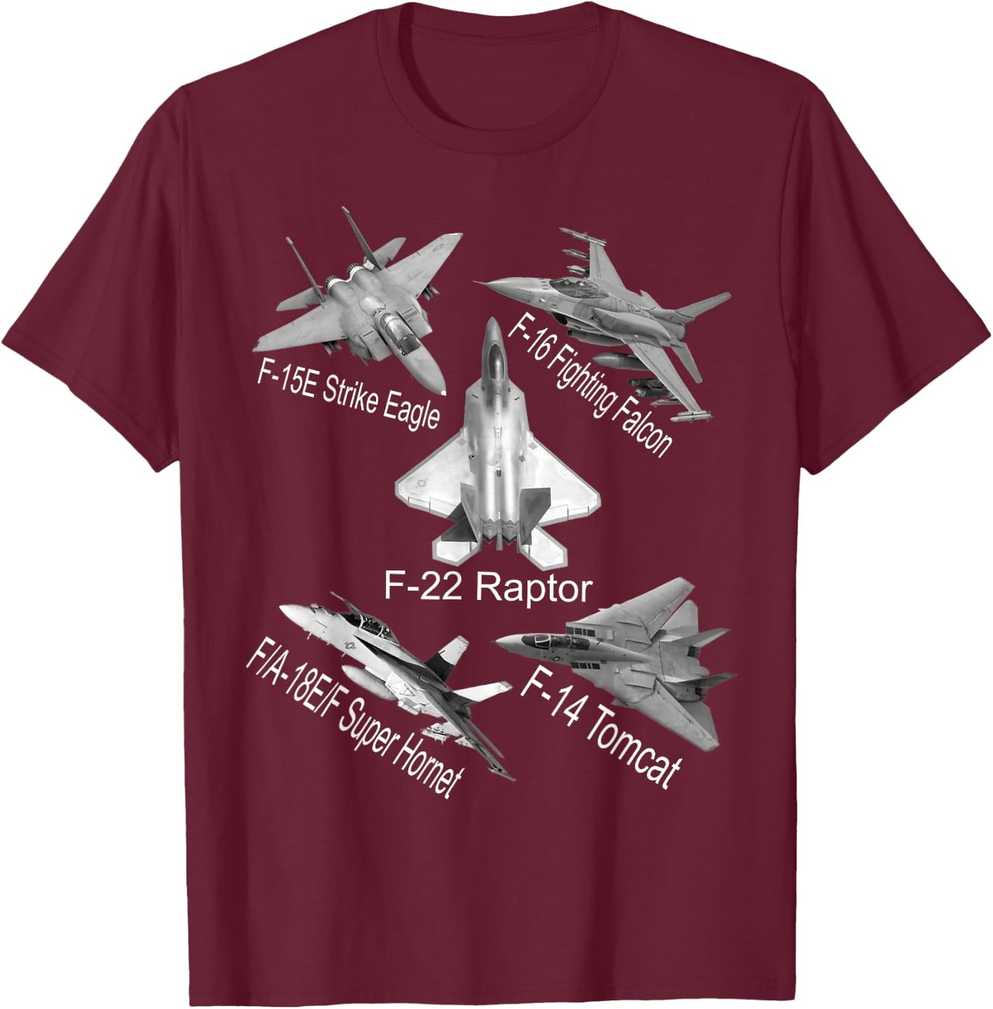 American Fighters Jets F22 Raptor F14 Tomcat Plane Spotting T-Shirt - T-Shirt | Maroon