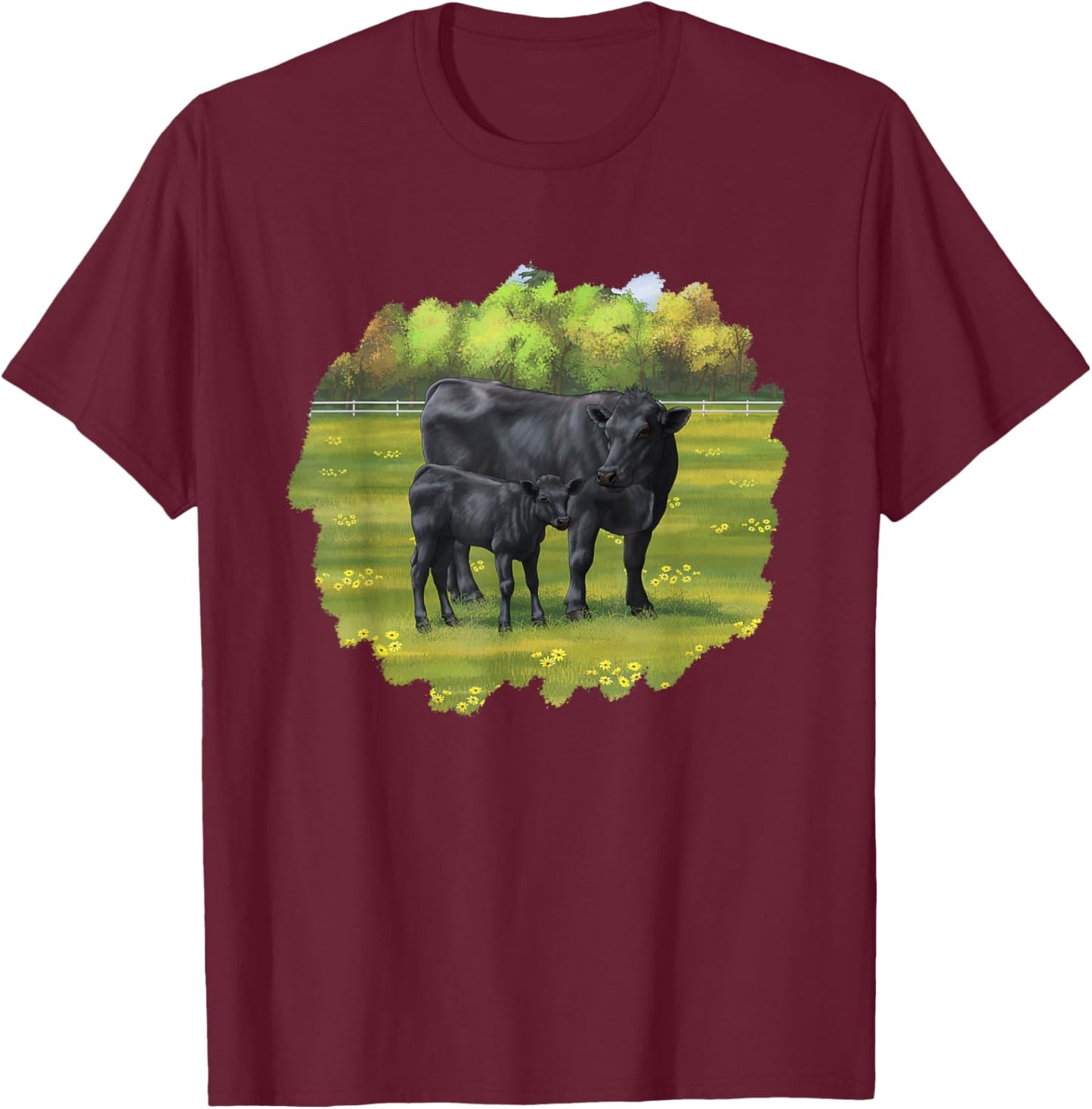 Black Angus Cow & Cute Calf Farm Animals T-Shirt - T-Shirt | Maroon